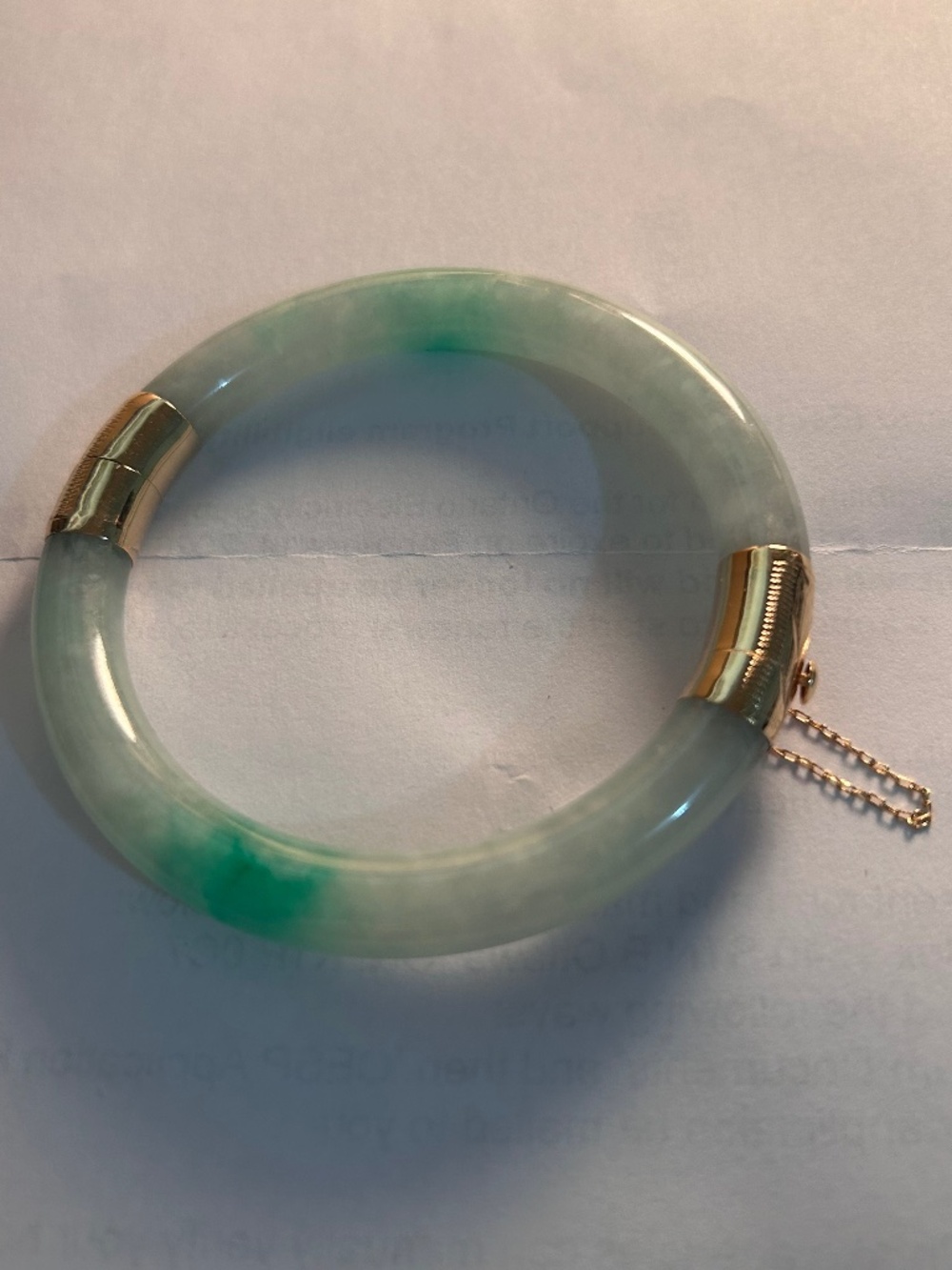 Natural Chinese Green Jadeite Jade Bangle Bracelet 14K Solid Yellow Gold